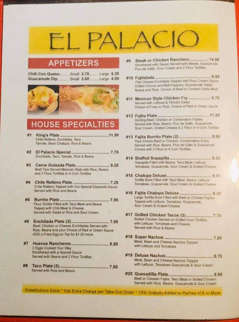 El Palacio - Brownfield, TX menu_pic