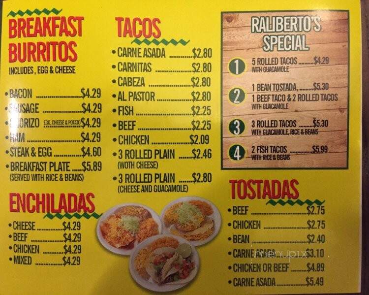 Ralibertos Mexican Food - Wheat Ridge, CO menu_pic