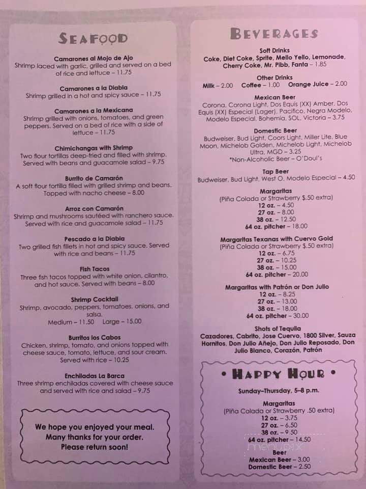 La Barca - Arnolds Park, IA menu_pic