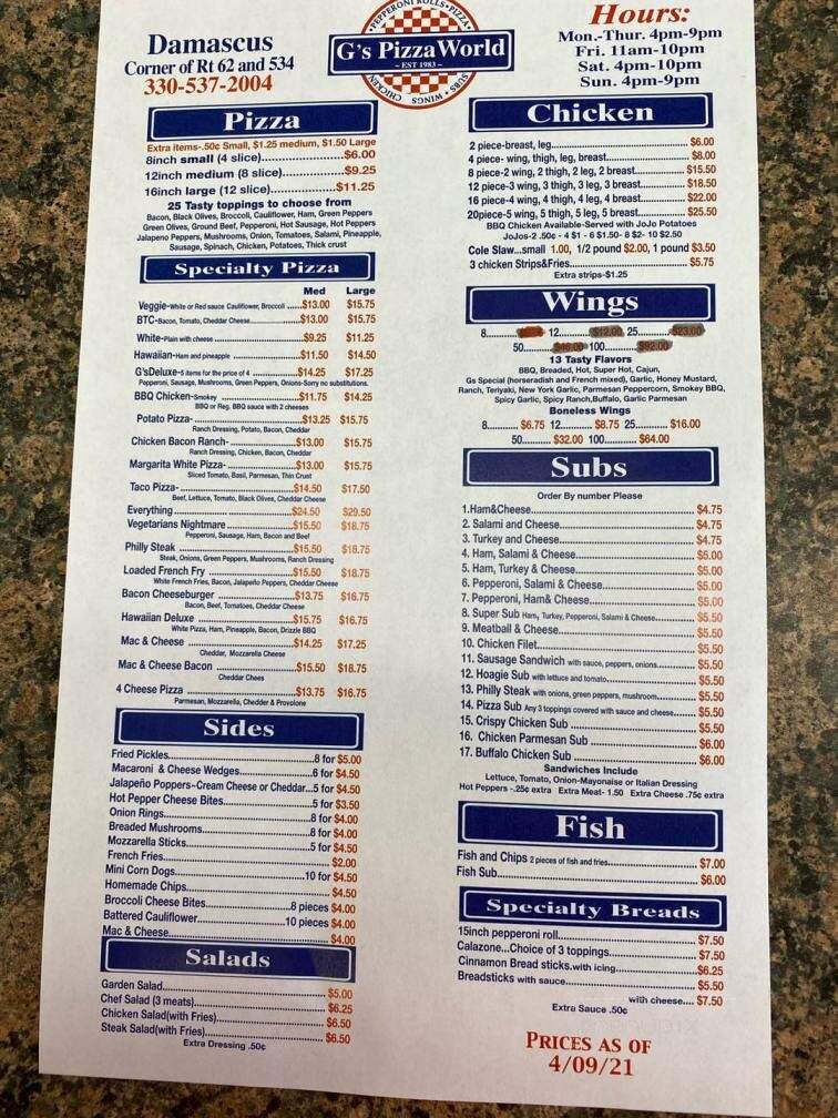 G's Pizza World - Salem, OH menu_pic