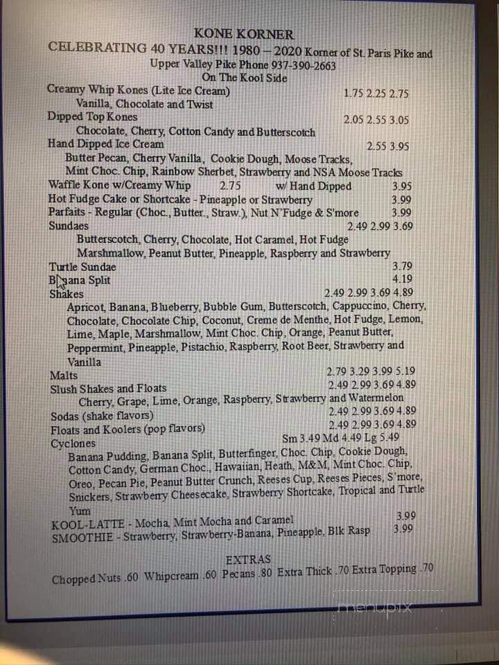 Kone Korner - Springfield, OH menu_pic