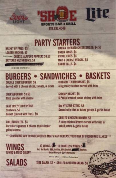 The 'Shoe - Willard, OH menu_pic