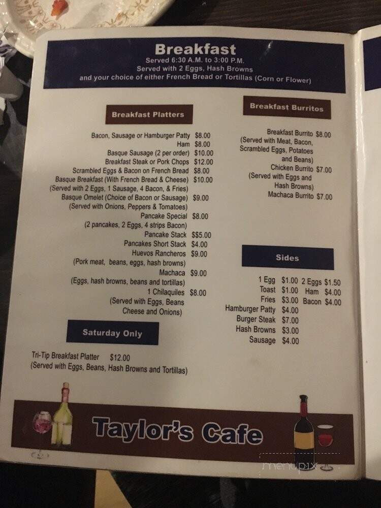 Taylor's Cafe - Chino, CA menu_pic