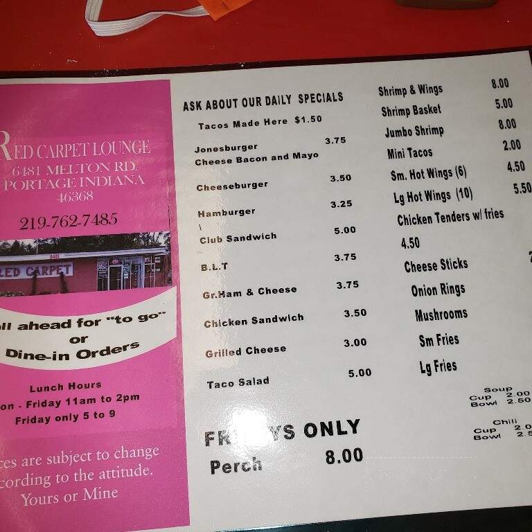 Red Carpet Lounge - Portage, IN menu_pic