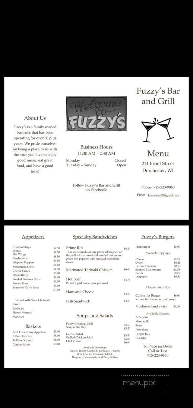 Fuzzy's Bar - Dorchester, WI menu_pic