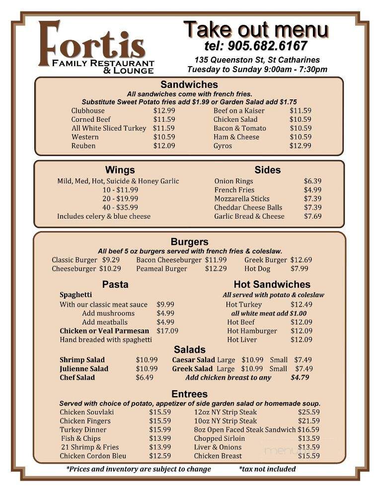 Fortis Pizzeria - Saint Catharines, ON menu_pic