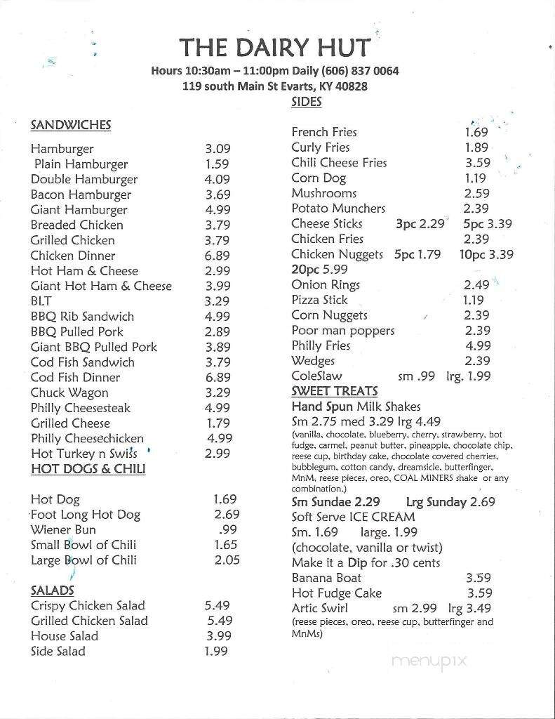 Dairy Hut - Evarts, KY menu_pic