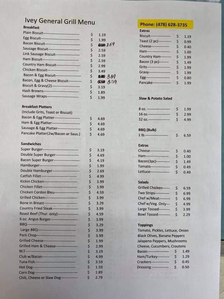 Ivey Grill & Bar - Ivey, GA menu_pic