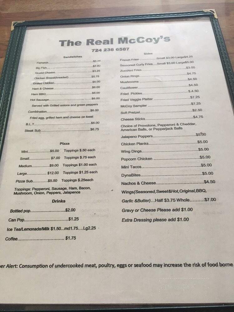 Real McCoys - Bolivar, PA menu_pic