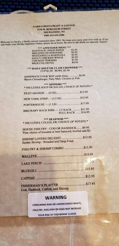 Gard's - Milwaukee, WI menu_pic