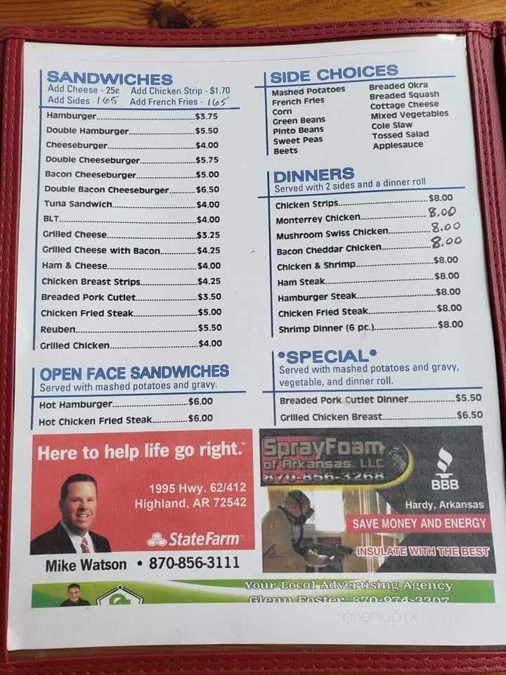 Corner Booth - Hardy, AR menu_pic