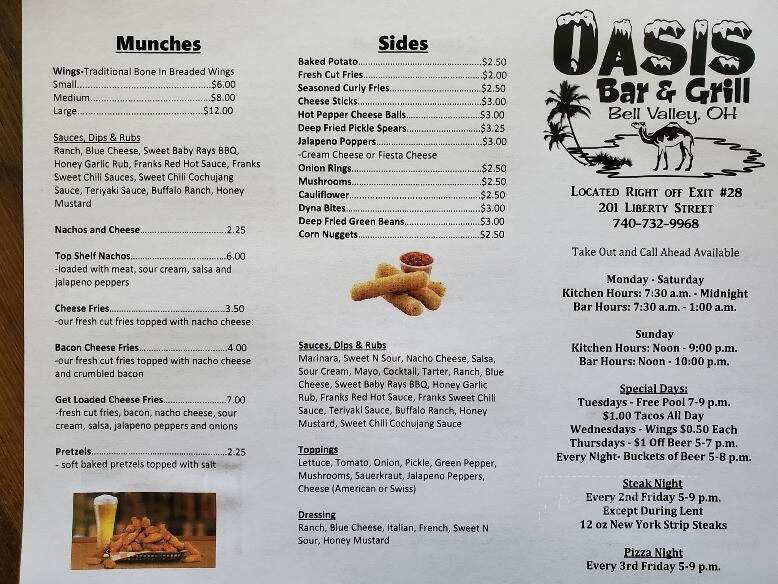 Oasis Bar And Grill - Belle Valley, OH menu_pic