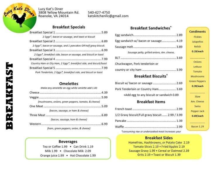Lucy Kat's Diner - Roanoke, VA menu_pic