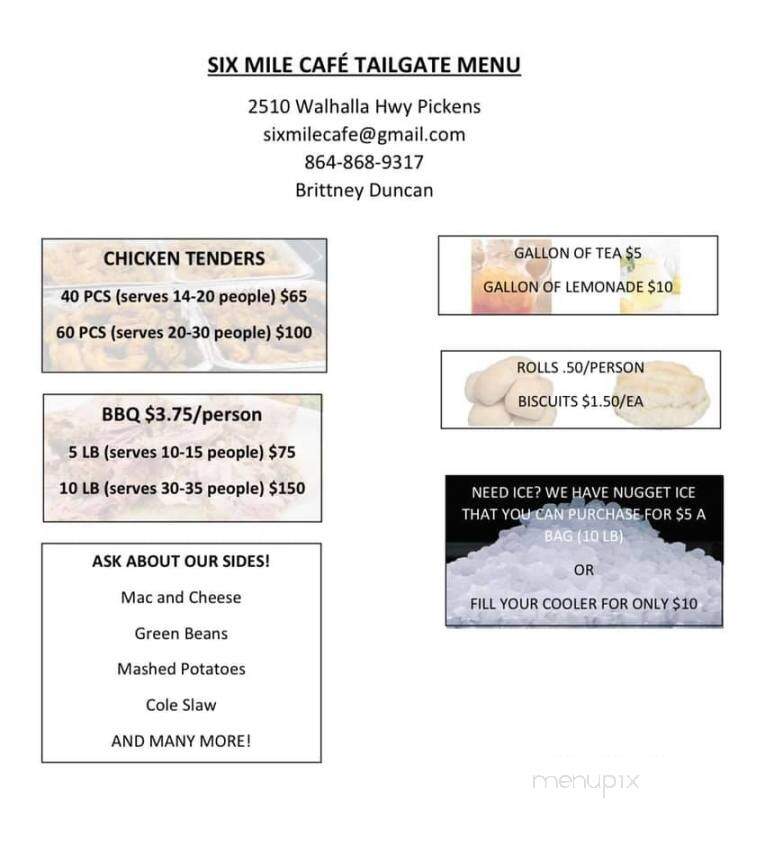 Six Mile Cafe - Pickens, SC menu_pic