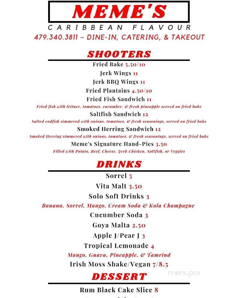 Meme's Caribbean Flavour - Rogers, AR menu_pic
