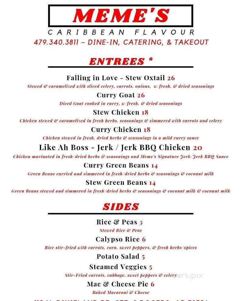 Meme's Caribbean Flavour - Rogers, AR menu_pic