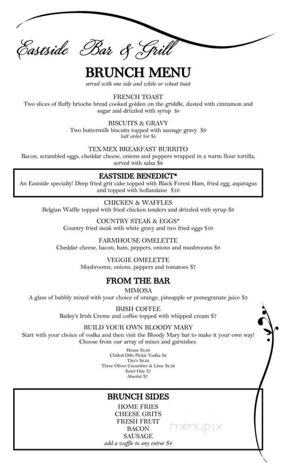 Eastside Bar N' Grill - Greenville, SC menu_pic
