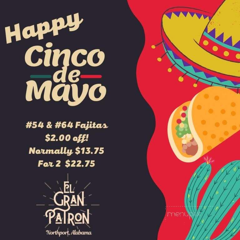 El Gran Patron Mexican Grill - Northport, AL menu_pic