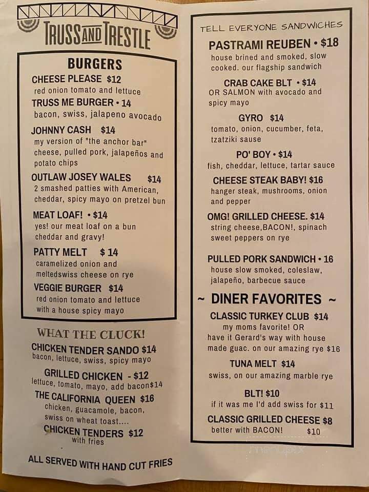Truss and Trestle Diner - Rosendale, NY menu_pic