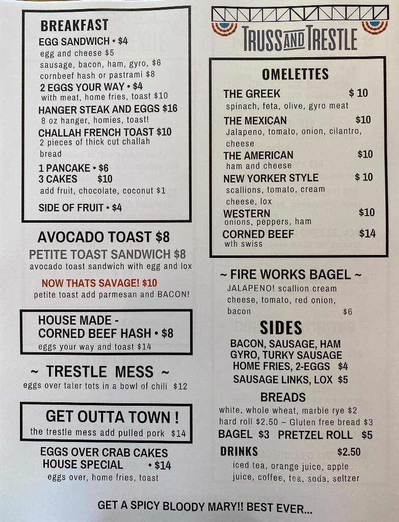 Truss and Trestle Diner - Rosendale, NY menu_pic
