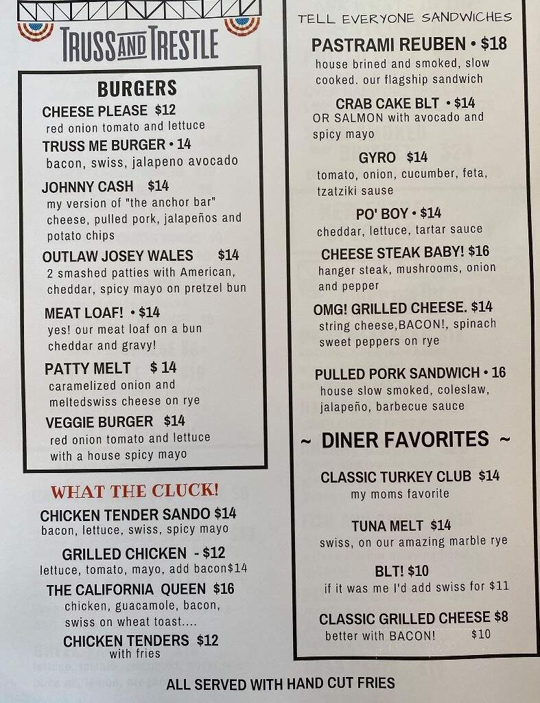 Truss and Trestle Diner - Rosendale, NY menu_pic