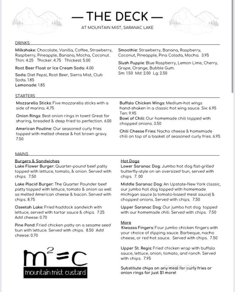 Mountain Mist Ice Cream - Lake Placid, NY menu_pic