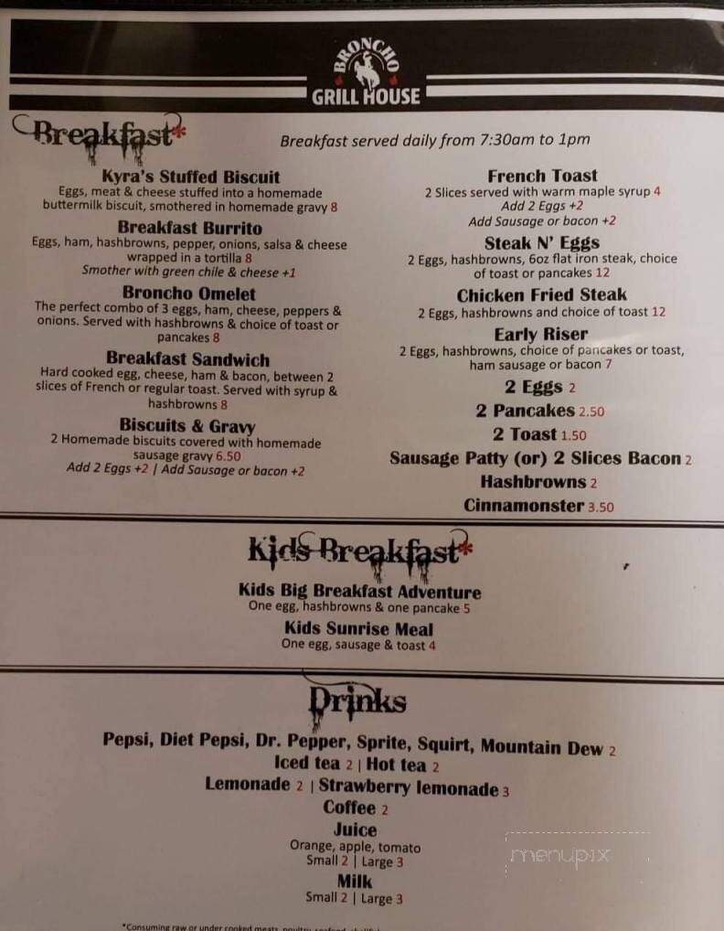 Bronco Bar - Torrington, WY menu_pic