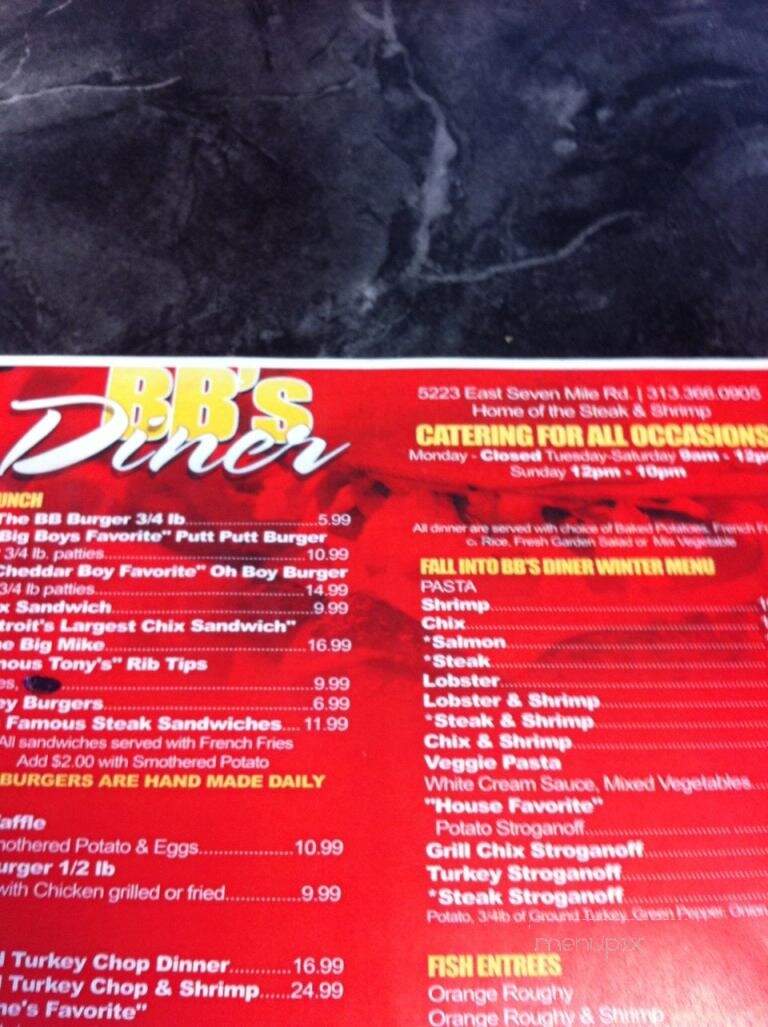 B B's Diner - Detroit, MI menu_pic