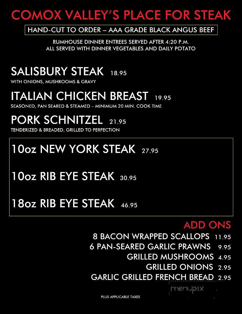 Highwayman Pub - Union Bay, BC menu_pic