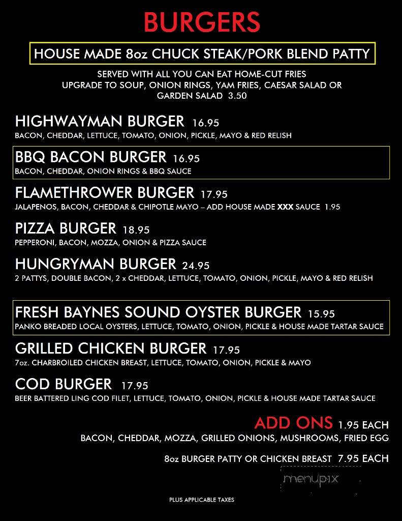 Highwayman Pub - Union Bay, BC menu_pic