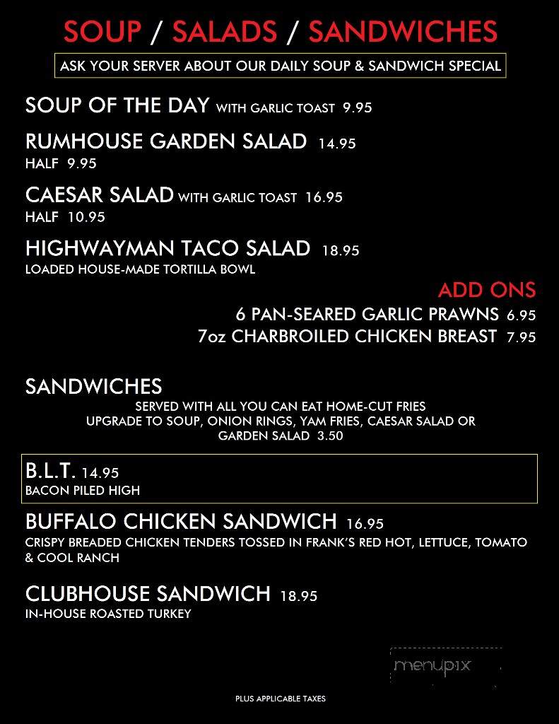 Highwayman Pub - Union Bay, BC menu_pic