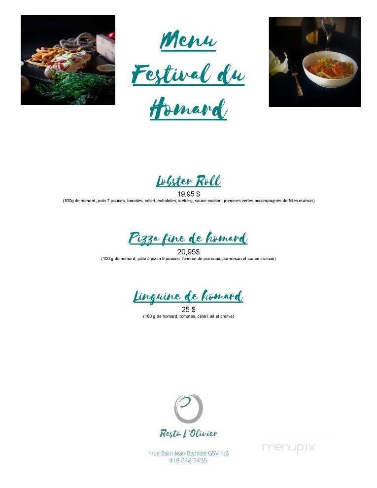 Resto L'Olivier - Montmagny, QC menu_pic