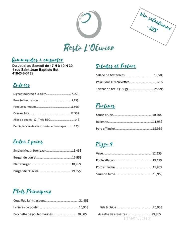 Resto L'Olivier - Montmagny, QC menu_pic