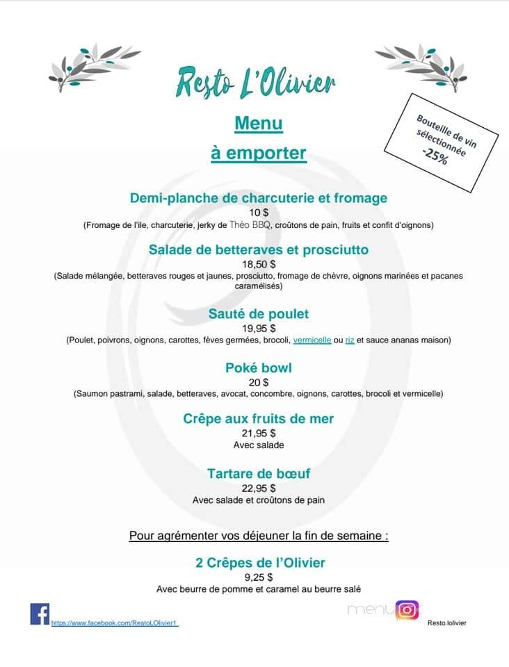 Resto L'Olivier - Montmagny, QC menu_pic