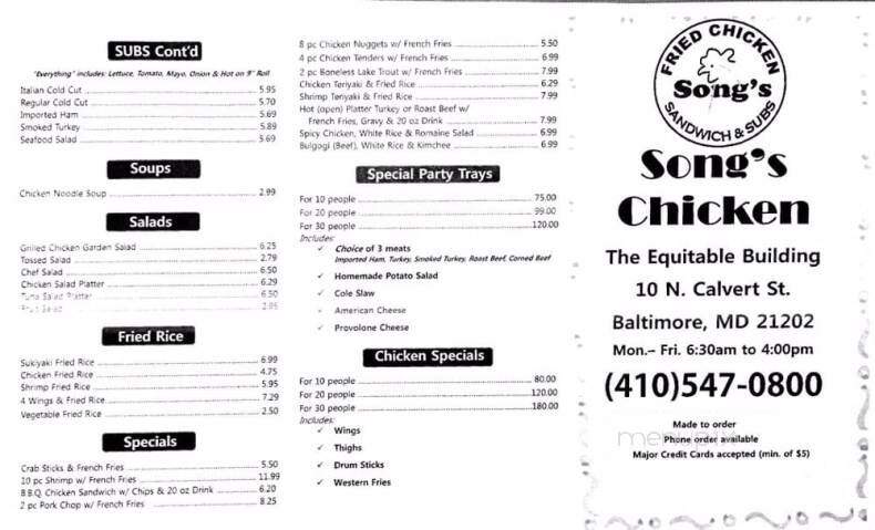 Song's Chicken - Baltimore, MD menu_pic