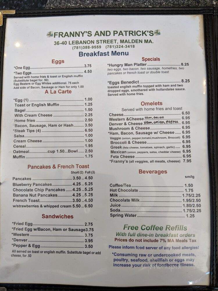 Franny's - Malden, MA menu_pic