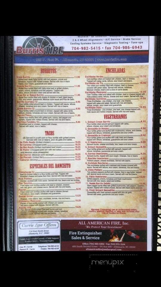 El Ranchito Restaurante - Albemarle, NC menu_pic