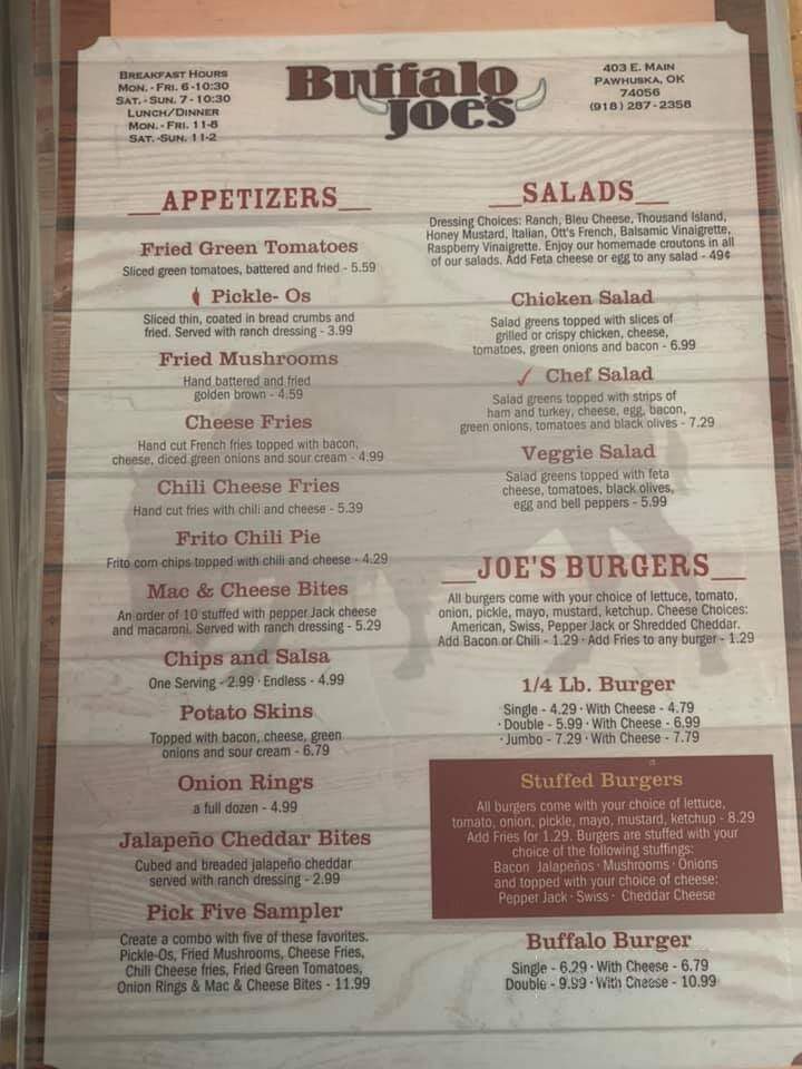 Buffalo Jo's - Pawhuska, OK menu_pic