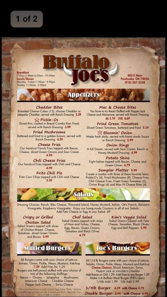 Buffalo Jo's - Pawhuska, OK menu_pic