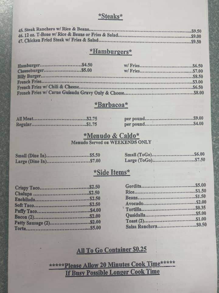 Georgia's Mexican Restaurant - San Antonio, TX menu_pic