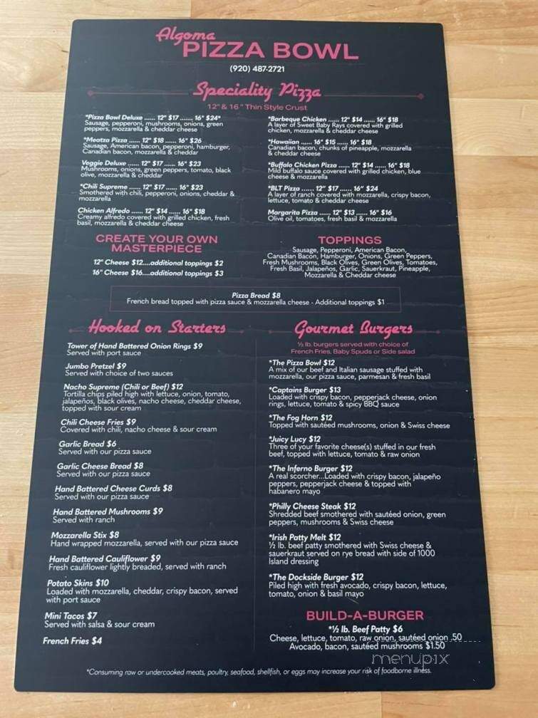 Algoma Pizza Bowl - Algoma, WI menu_pic