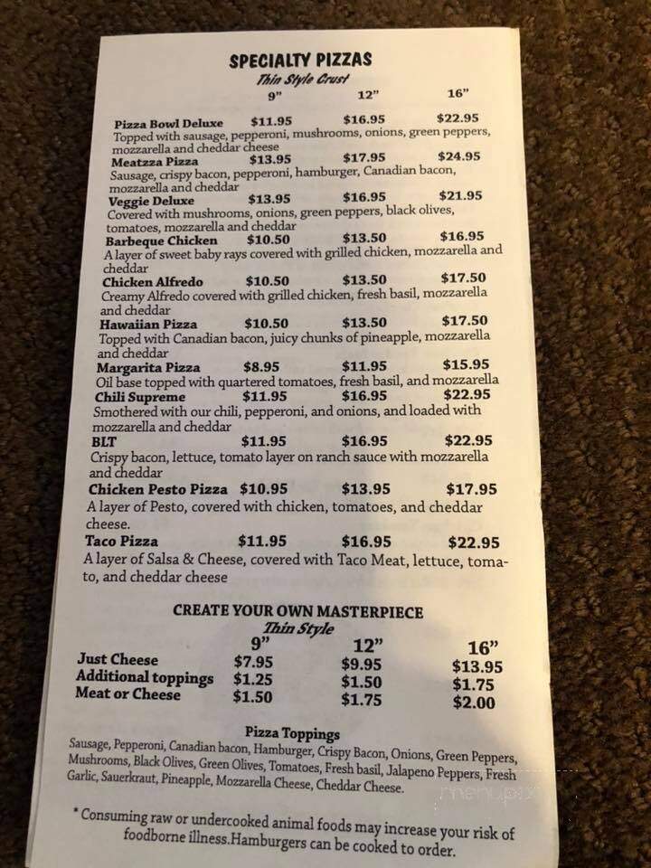 Algoma Pizza Bowl - Algoma, WI menu_pic