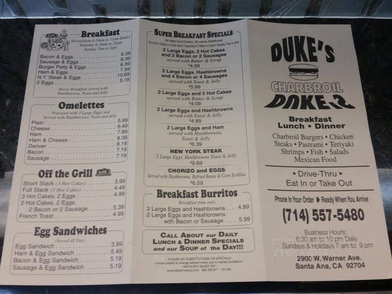 Duke's Charbroiler - Santa Ana, CA menu_pic