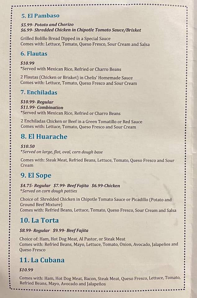 Chelis Mexican Food - Giddings, TX menu_pic