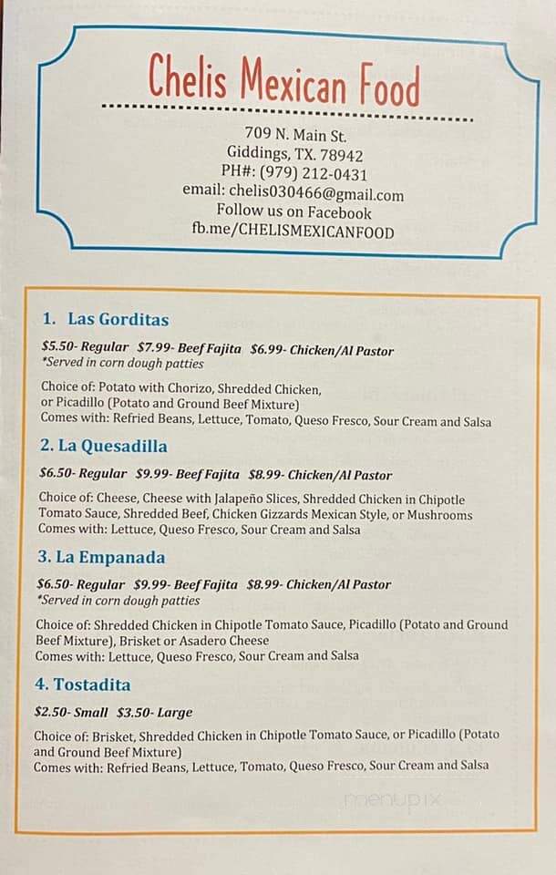 Chelis Mexican Food - Giddings, TX menu_pic