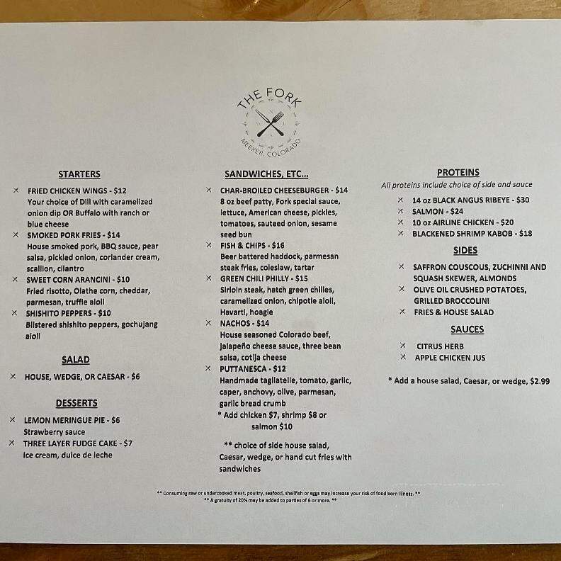 The Fork - Meeker, CO menu_pic