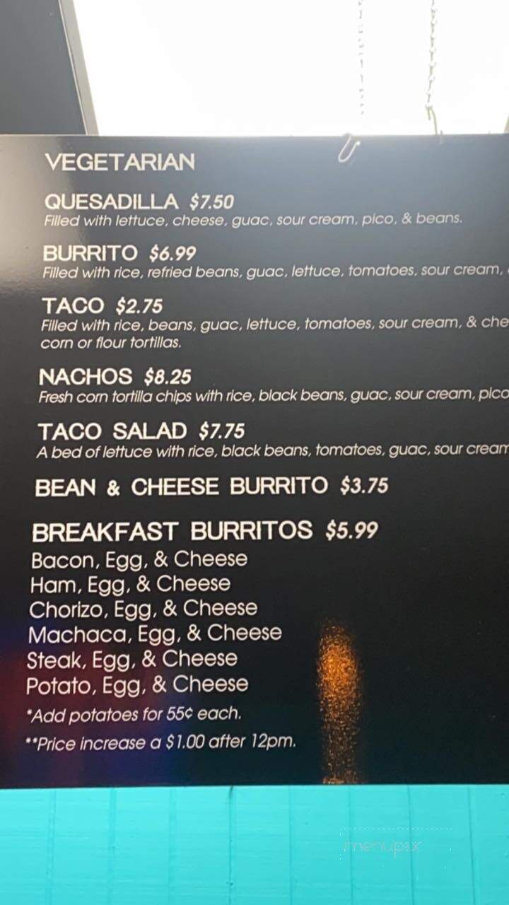 West Coast Taco Shop - Franklin, TN menu_pic
