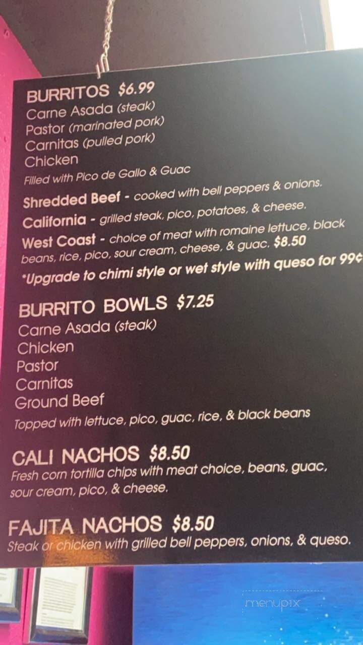 West Coast Taco Shop - Franklin, TN menu_pic