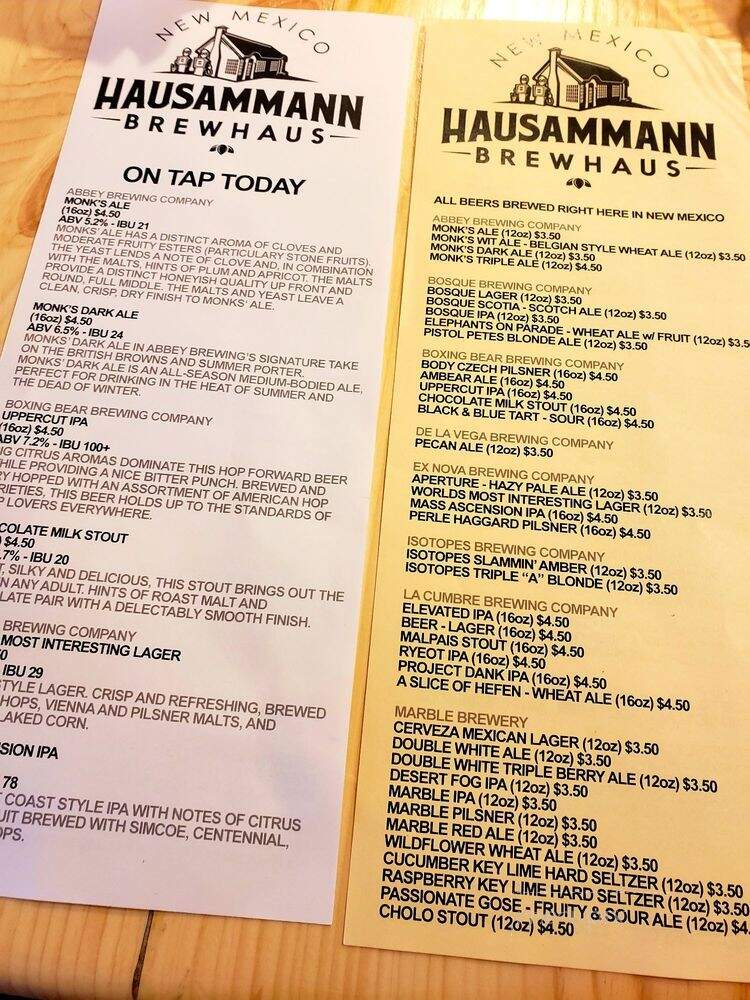 Hausammann Brewhaus - Albuquerque, NM menu_pic