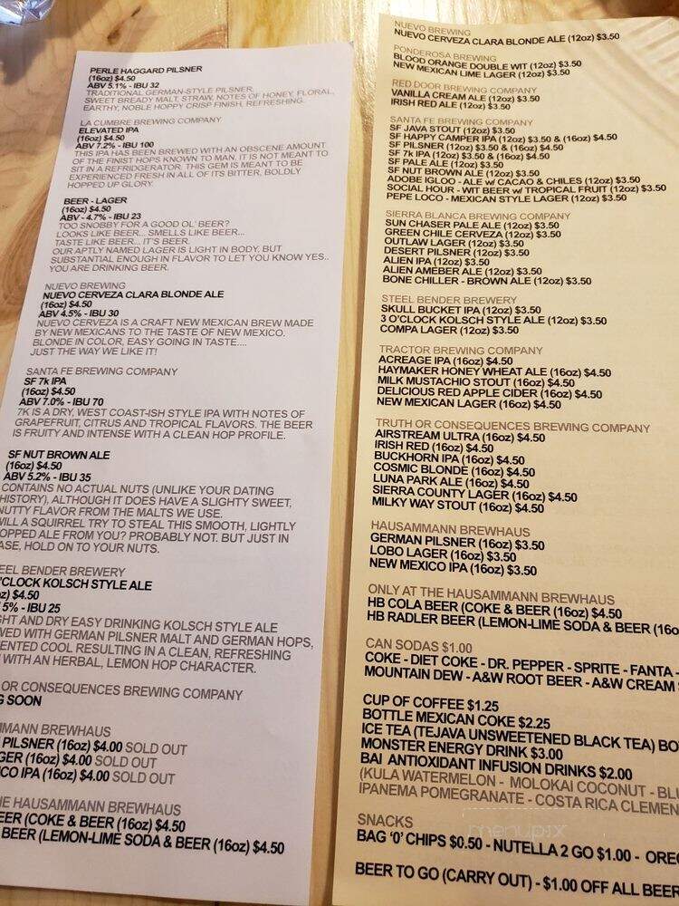 Hausammann Brewhaus - Albuquerque, NM menu_pic